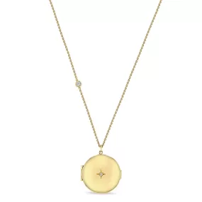 14k Large Round Diamond Locket Necklace with Floating Diamond