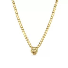 14k Lion Head with Diamond Eyes Medium Curb Chain Necklace