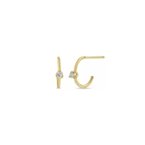 14k Prong Diamond Thin Huggie Hoops