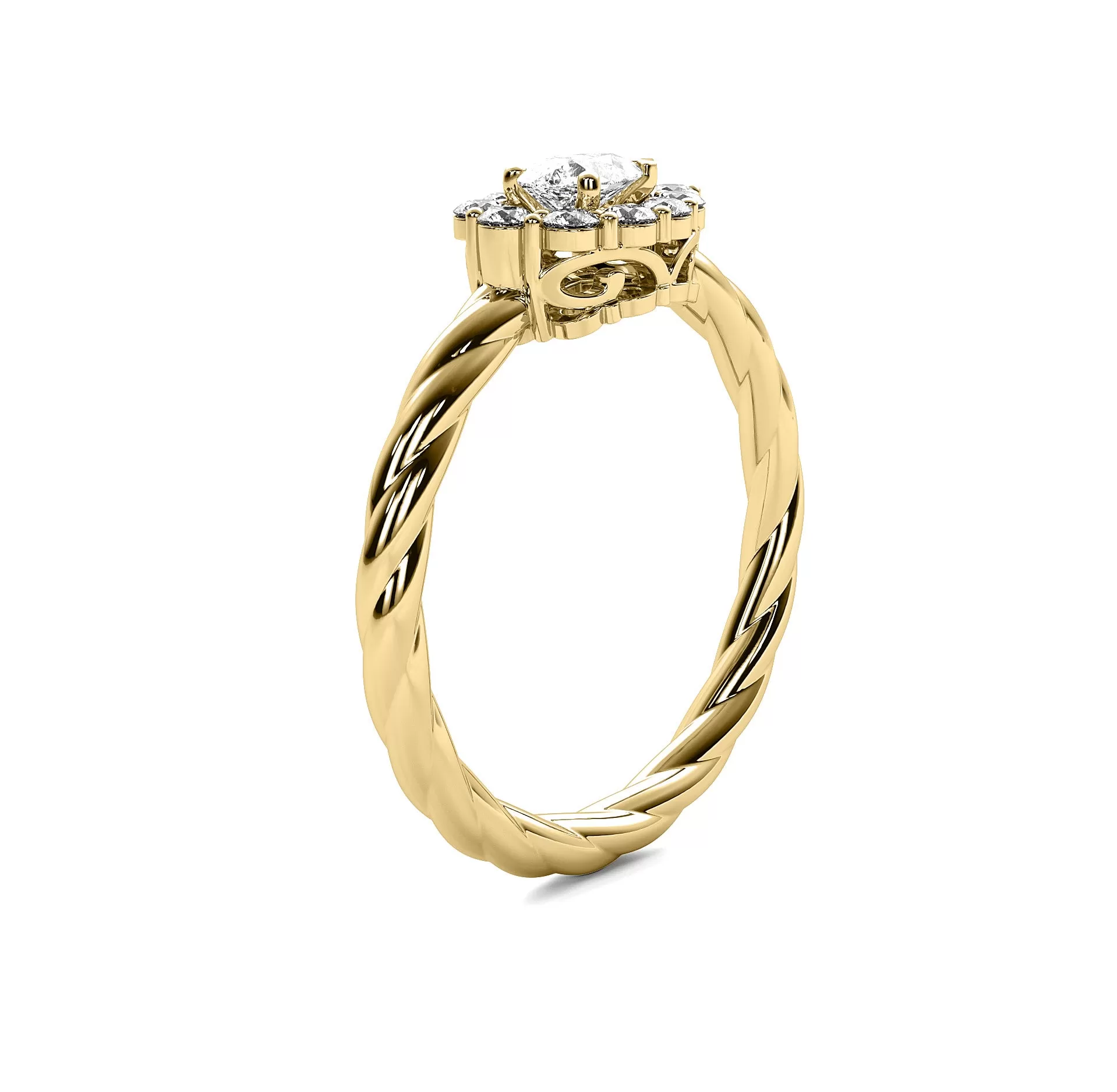 14k Yellow Gold 0.33ct Diamond Pear Shape Rope Ring