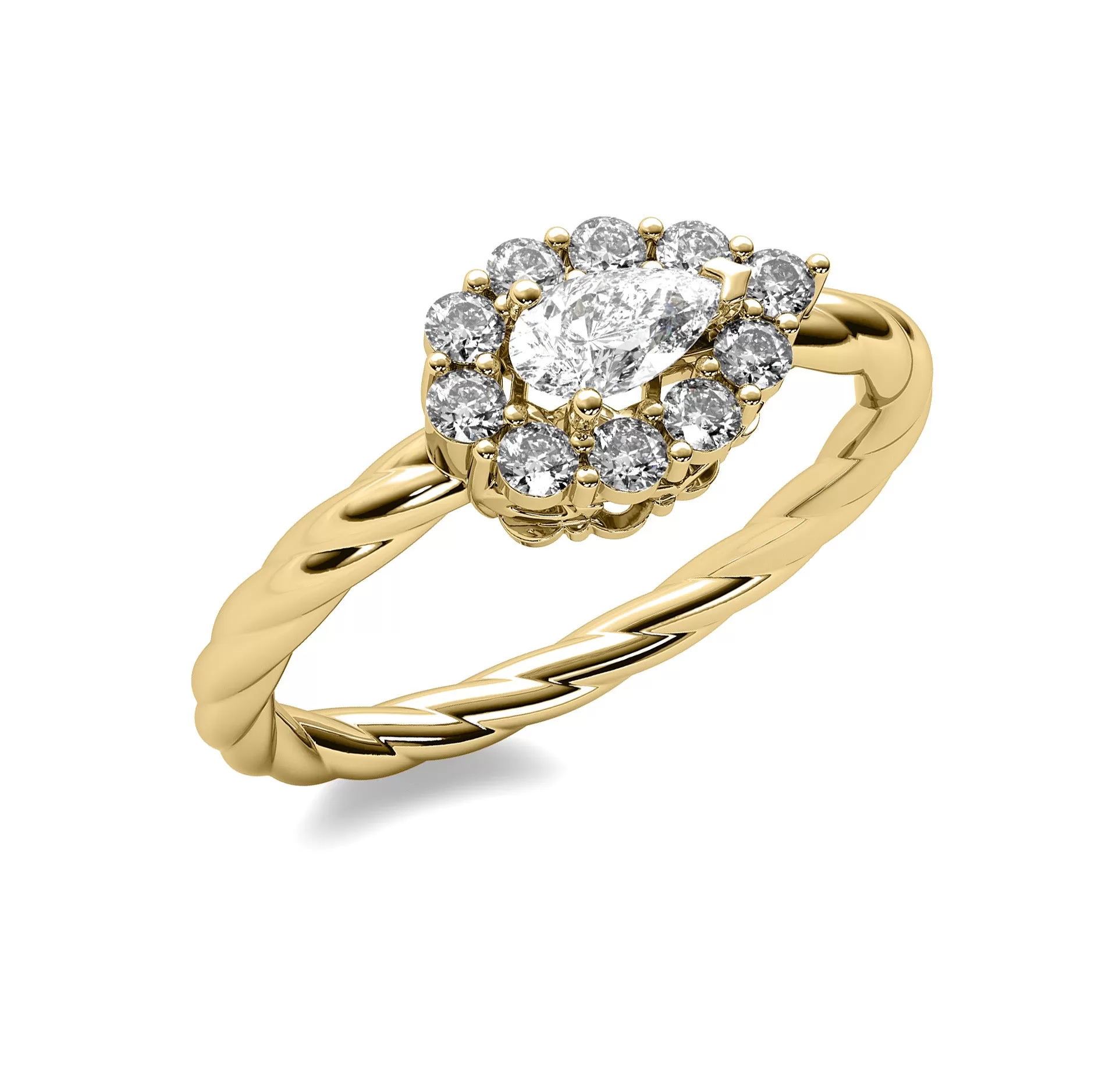 14k Yellow Gold 0.33ct Diamond Pear Shape Rope Ring