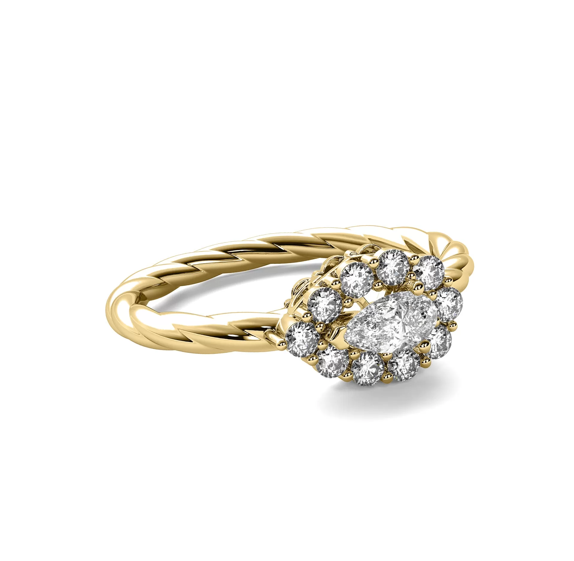 14k Yellow Gold 0.33ct Diamond Pear Shape Rope Ring