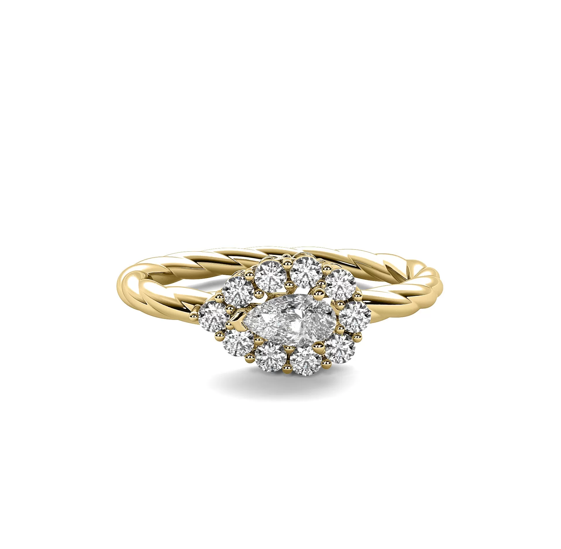 14k Yellow Gold 0.33ct Diamond Pear Shape Rope Ring