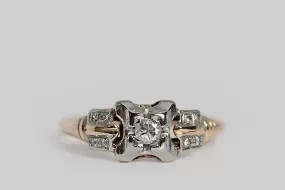 1940s Two Tone Diamond X Engagement Ring