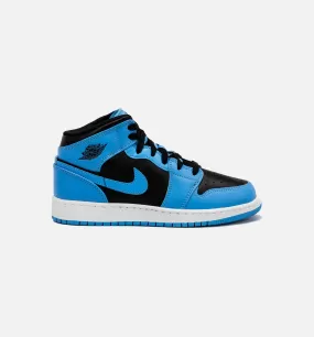 Air Jordan 1 Retro Mid University Blue Grade School Lifestyle Shoe - Black/Blue