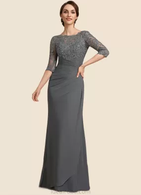 Athena Sheath/Column Scoop Neck Floor-Length Chiffon Lace Mother of the Bride Dress With Ruffle STK126P0014703