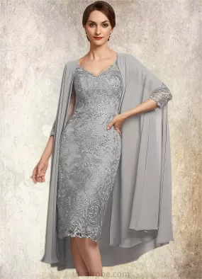 Aurora Sheath/Column V-neck Knee-Length Lace Mother of the Bride Dress STK126P0014931