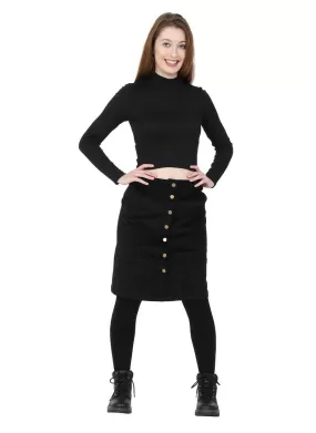 Black knee-length cord skirt with stretch - UK Size 6