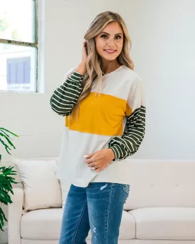 Blakely Color Block Top - Oat, Olive and Gold FINAL SALE