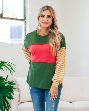 Blakely Color Block Top - Olive, Mustard and Red FINAL SALE