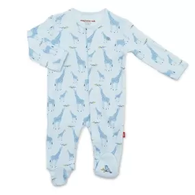 blue jolie giraffe organic cotton magnetic parent favorite footie - re-loved