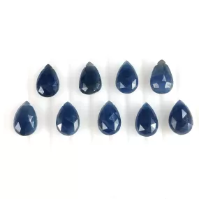 BLUE SAPPHIRE Gemstone Checker Cut : 36.15cts Natural Untreated Sapphire Side To Side Drilled Briolette Pear Shape 12*8mm 9pcs (With Video)