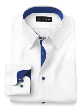 Comfort Stretch Non-Iron Solid Dress Shirt With Contrast Trim - White/cobalt