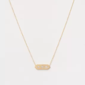 Diamond Mosaic Brushed Gold Horizontal Hexagon Tag Necklace