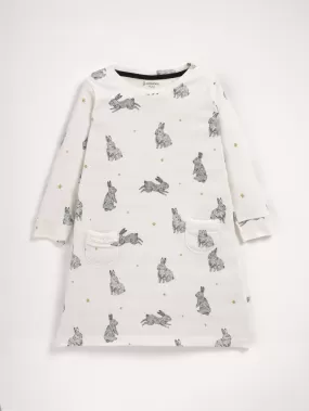 Full sleeve rabbit pattern in white gown for baby girls