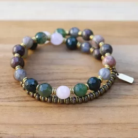 Kashgar Garnet Moss Agate Mala Bracelet