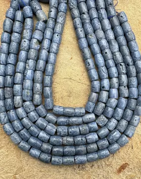 Natural Blue Sponge Coral 10x13mm Barrel Shaped Beads, 16 inch Strands