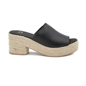 Open Toe Leather Espadrille with Wide Heel for Women- Andrea