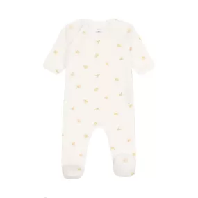 Petit Bateau Organic Cotton Side Snap Footie - Turtle Print - White