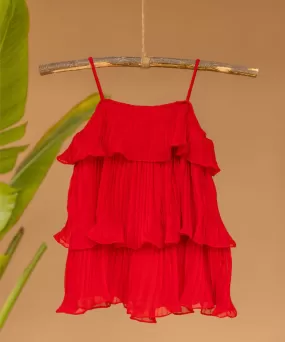 Red handwoven cotton flared dress