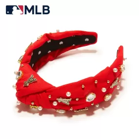 RED LOS ANGELES ANGELS EMBELLISHED KNOTTED HEADBAND