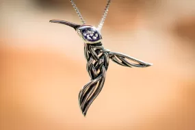 Silver Filigree Hummingbird Memorial Necklace with Cremation Ash