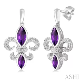 Silver Fleur De Lis Amethyst & Diamond Earrings