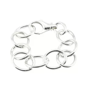 Sterling silver circle link 8-inch bracelet with large lobster clasp