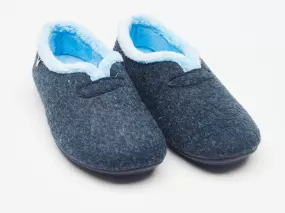 Women's navy blue felt and faux fur slippers